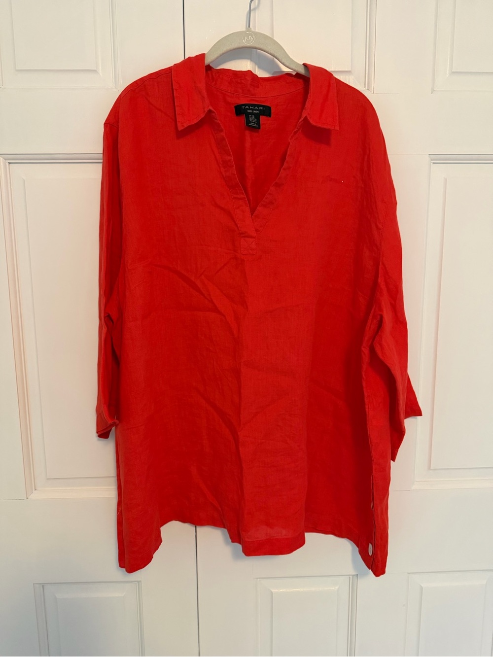 Tahari 100% Linen Tunic Top Women's 3X Red Popover Collared Shirt Plus Size - Picture 2 of 7